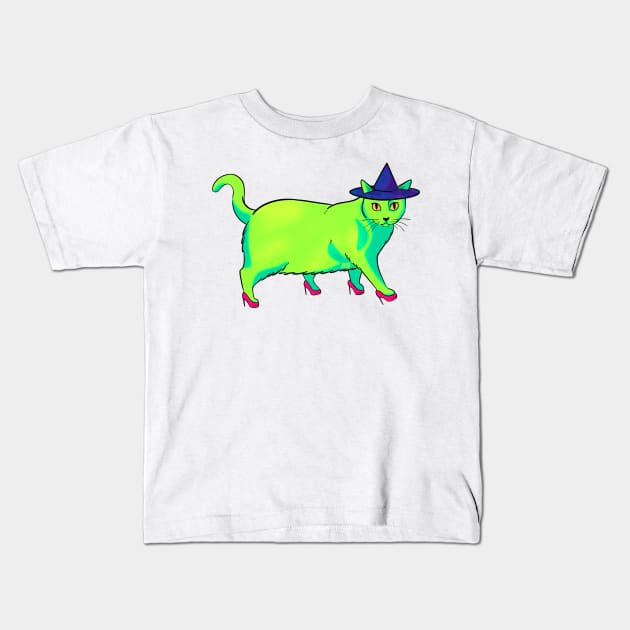 Witch Cat Kids T-Shirt by jastinamor